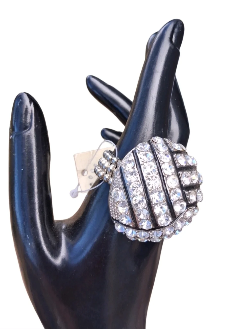 Paris Collection Rhinestone Volleyball Stretch Ring - Silver Tone
